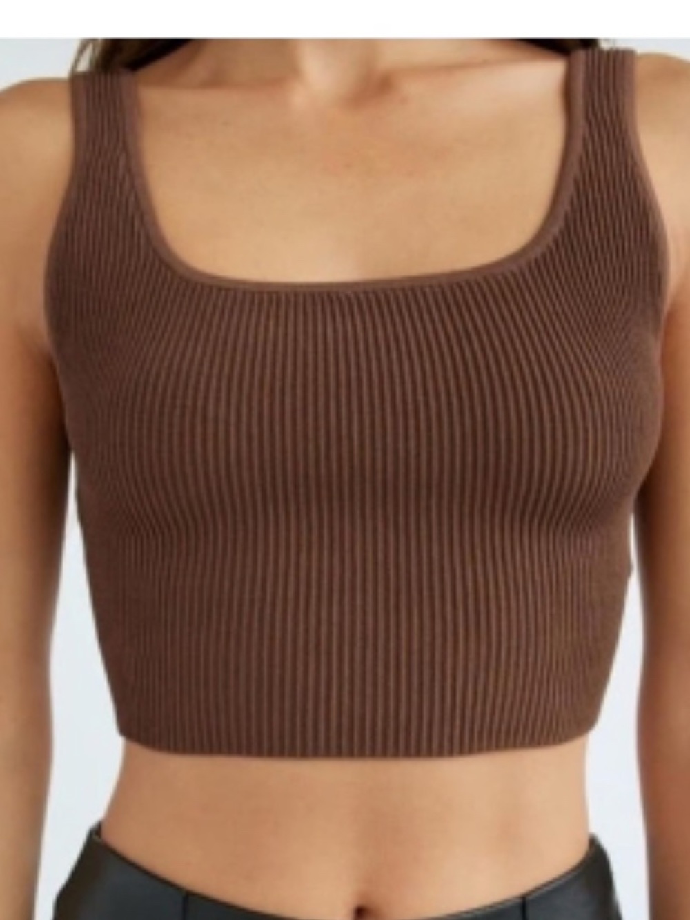 Aritzia Ribbed Square Neck Crop Tank - Brown